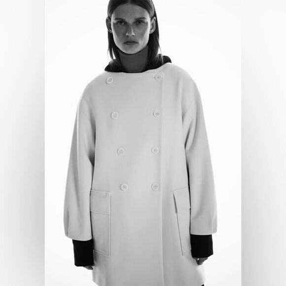ZARA DOUBLE BREASTED BUTTONED COAT Ecru - Picture 6 of 7
